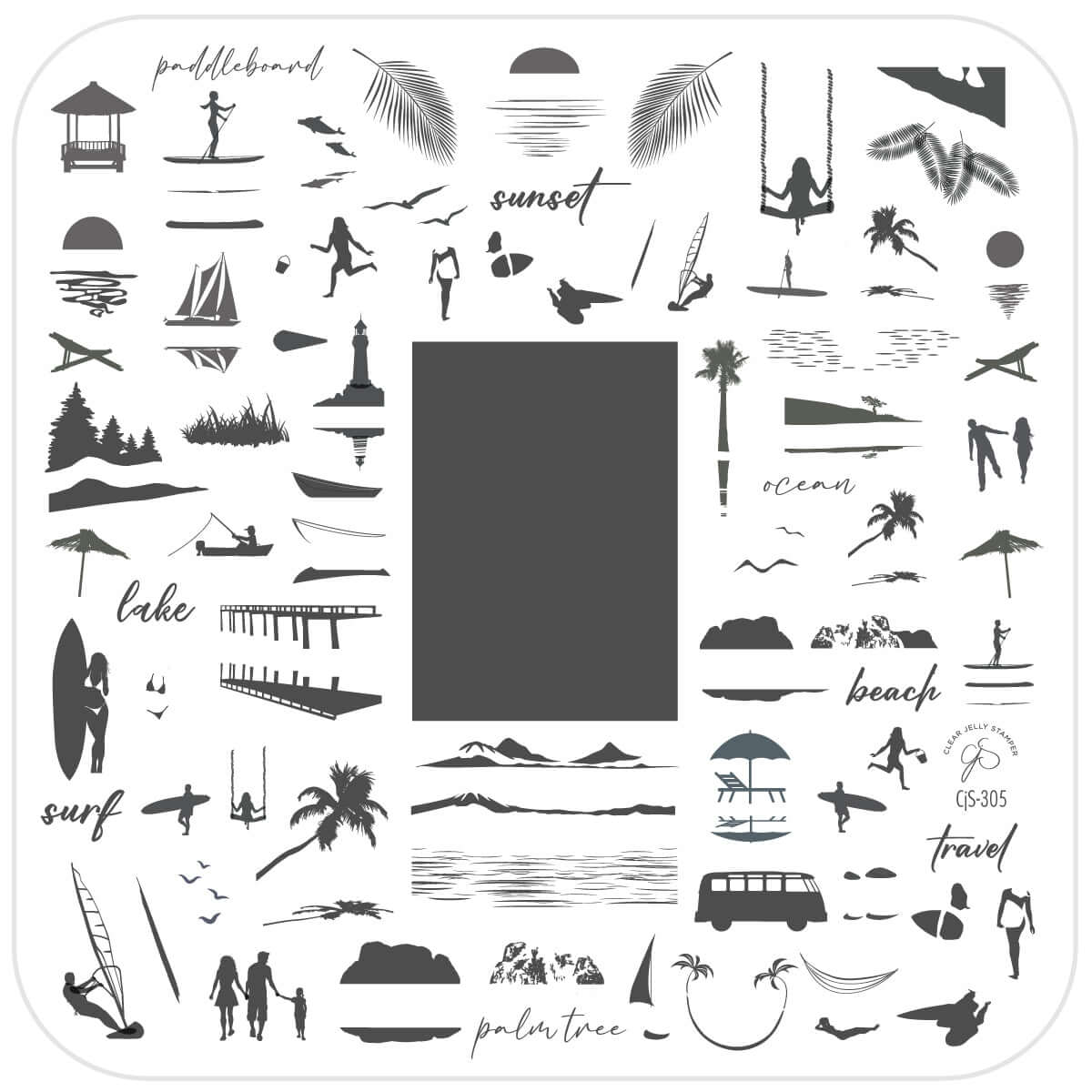 Summer Silhouettes (CjS-305) Etched Nail Art Stamping Plate