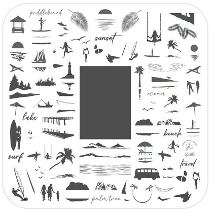 Summer Silhouettes (CjS-305) Etched Nail Art Stamping Plate