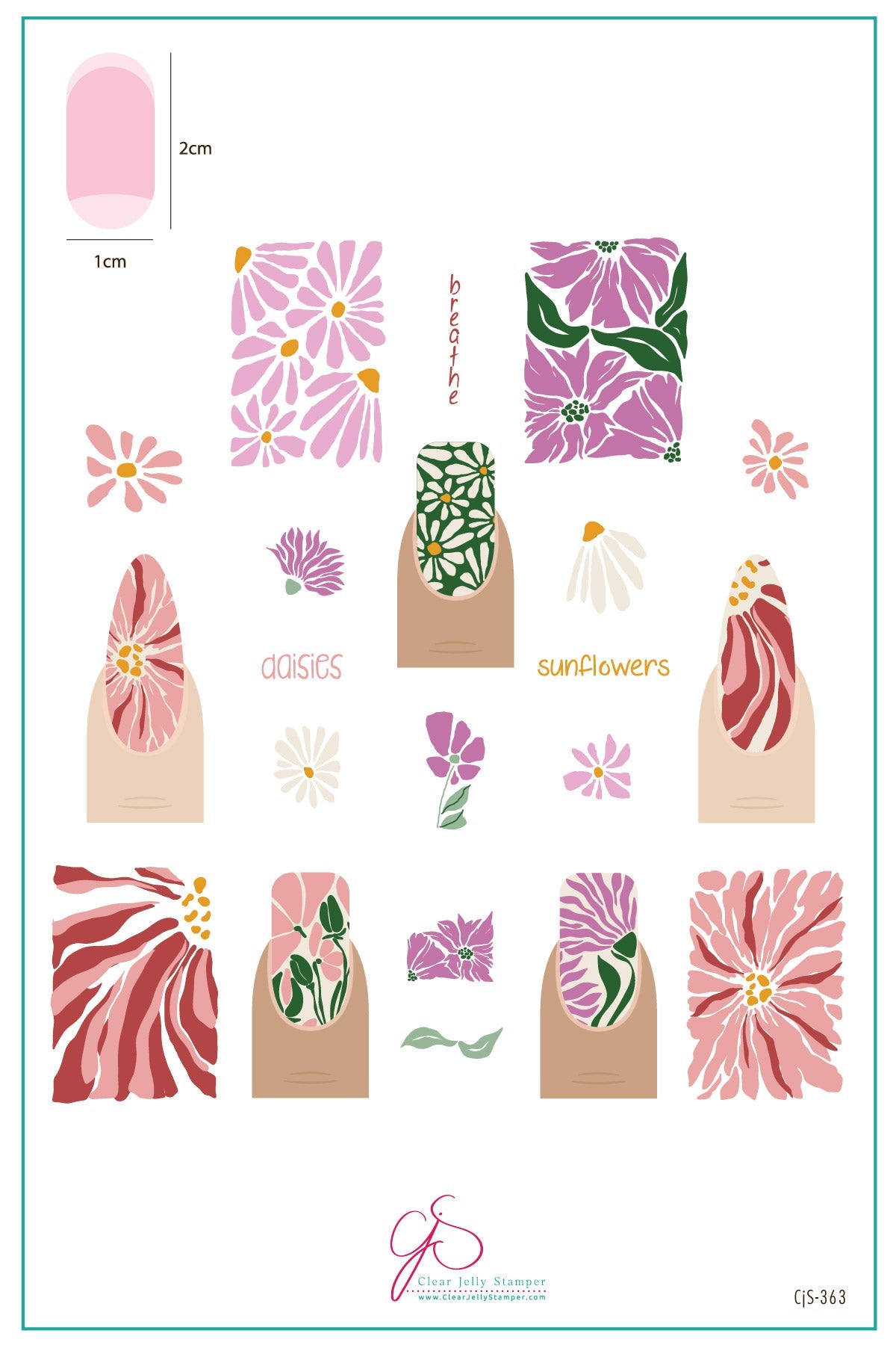 Breathe-Floral (CjS-363) Etched Nail Art Stamping Plate