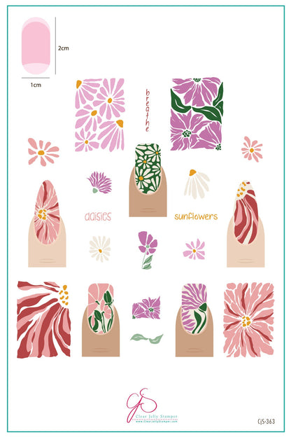 Breathe-Floral (CjS-363) Etched Nail Art Stamping Plate