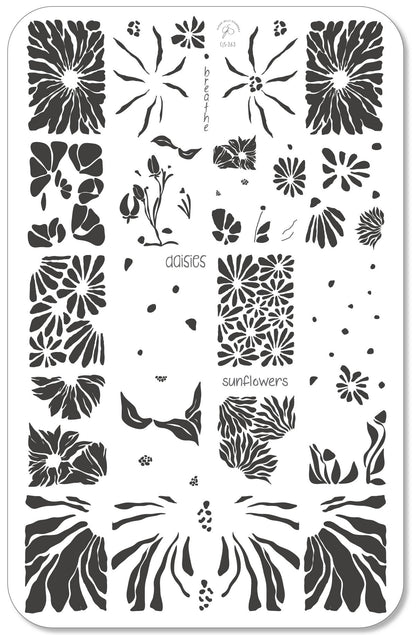 Breathe-Floral (CjS-363) Etched Nail Art Stamping Plate