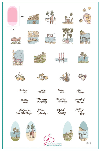 Coastal Living (CjS-413) Etched Nail Art Stamping Plate