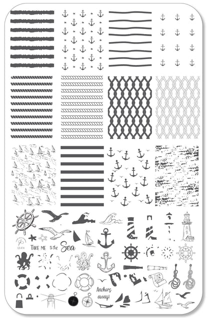 Salty Air & Sea Flair (CjS-414) Etched Nail Art Stamping Plate