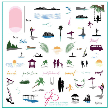 Summer Silhouettes (CjS-305) Etched Nail Art Stamping Plate
