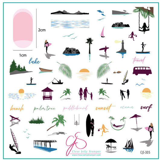 Summer Silhouettes (CjS-305) Etched Nail Art Stamping Plate