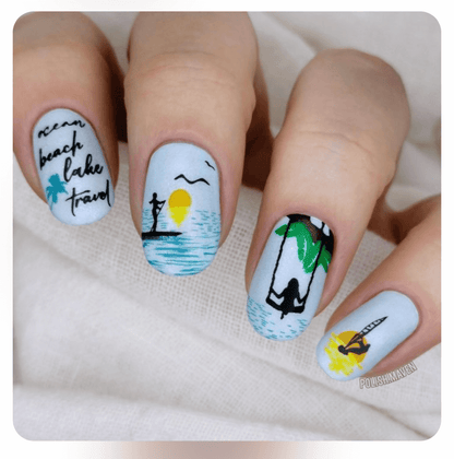 Summer Silhouettes (CjS-305) Etched Nail Art Stamping Plate