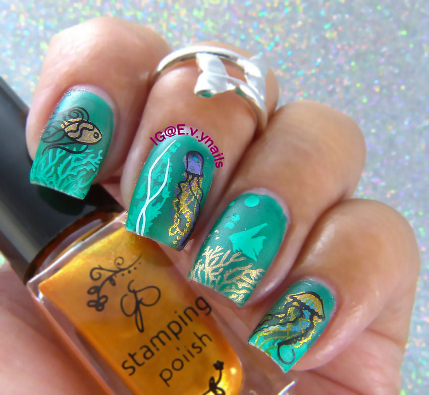 Blooming Sea (CjS-199) Etched Nail Art Stamping Plate